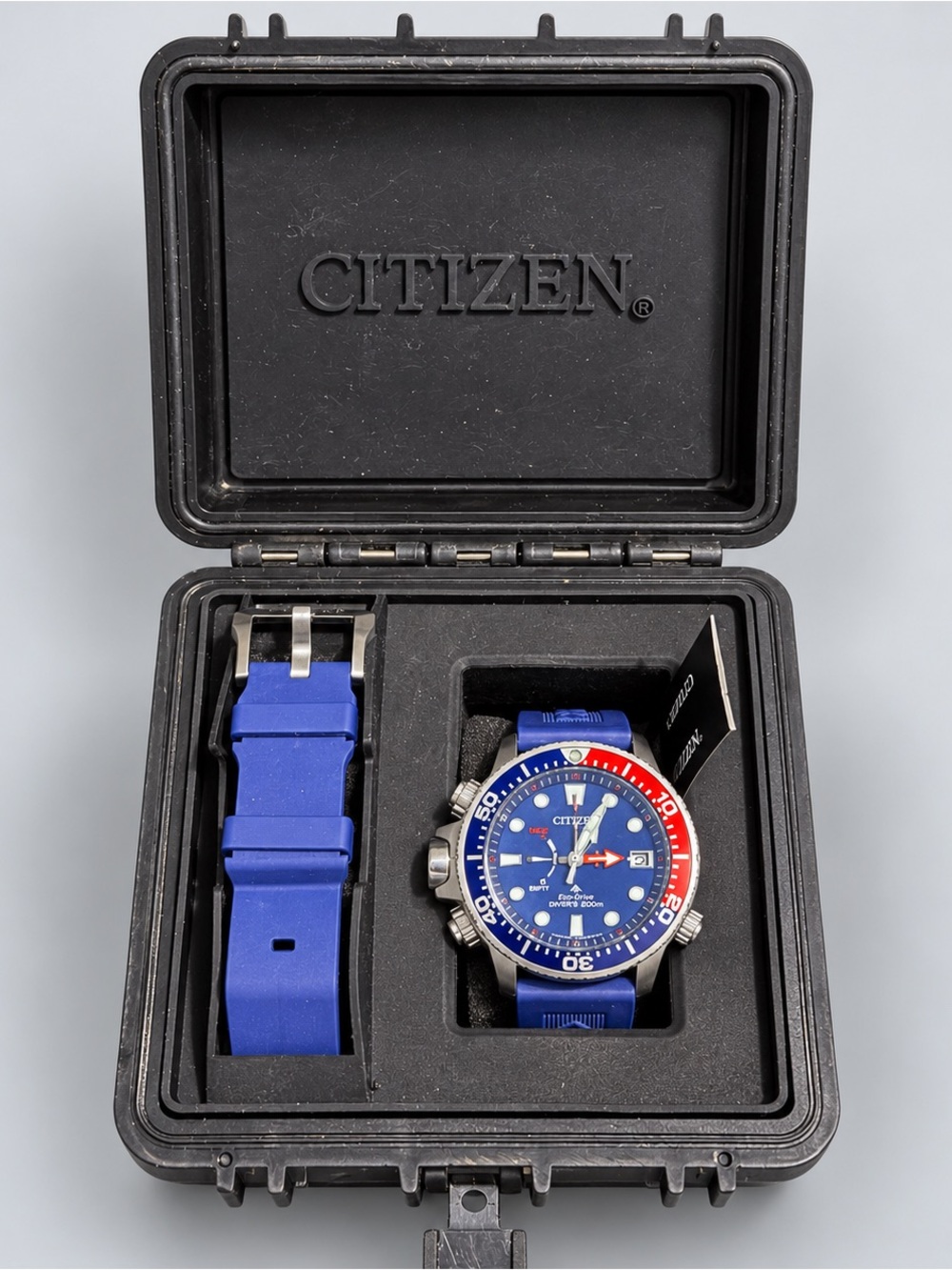 Citizen Blue Dial Dive Watch with Red and Blue Bezel